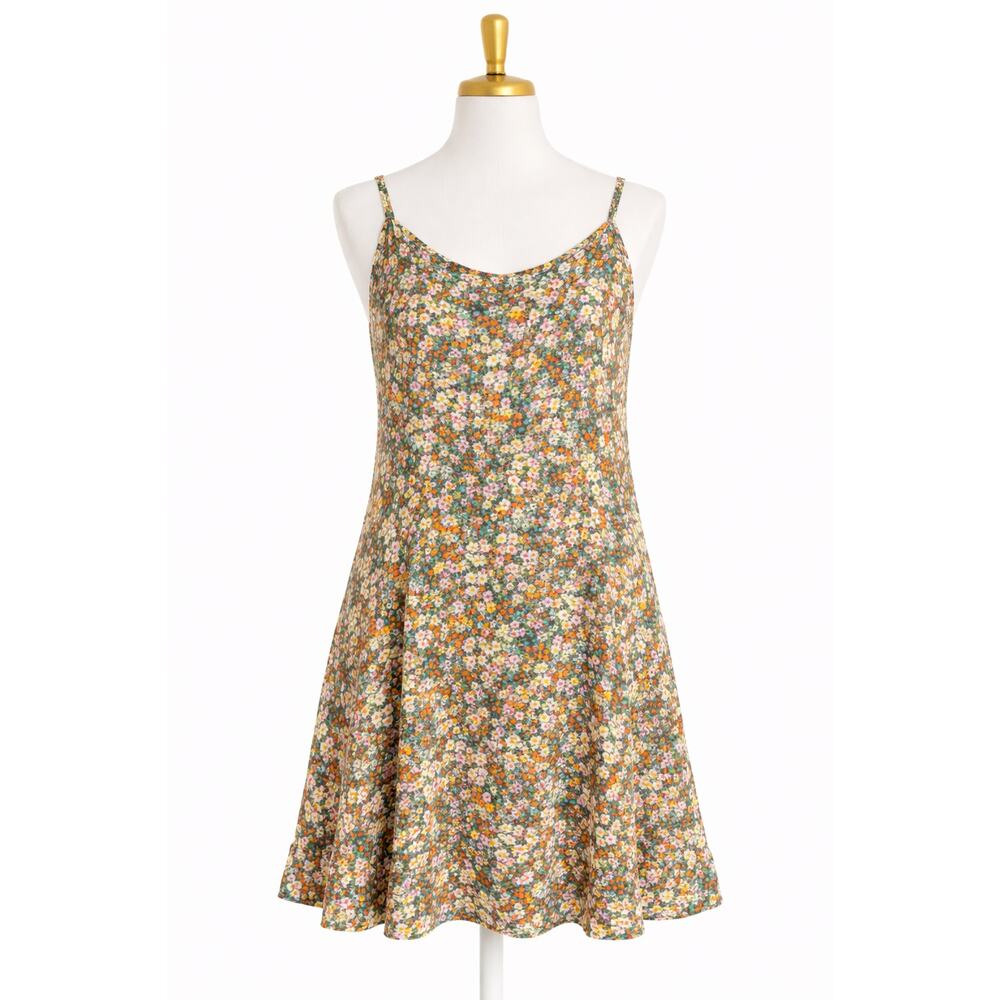 Y2K Floral Slip Dress Size L Cottagecore Ruffled Hem Boho 90s Dainty Bloomcore